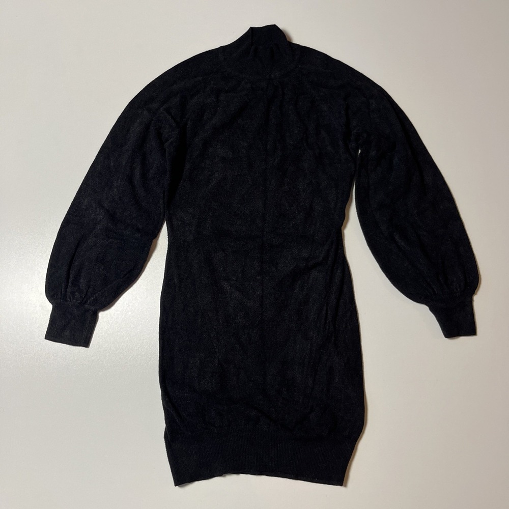 Exlura Soft Mock Neck Lantern Sleeve Knit Sweater Dress Size M Black‎ Whimsigoth